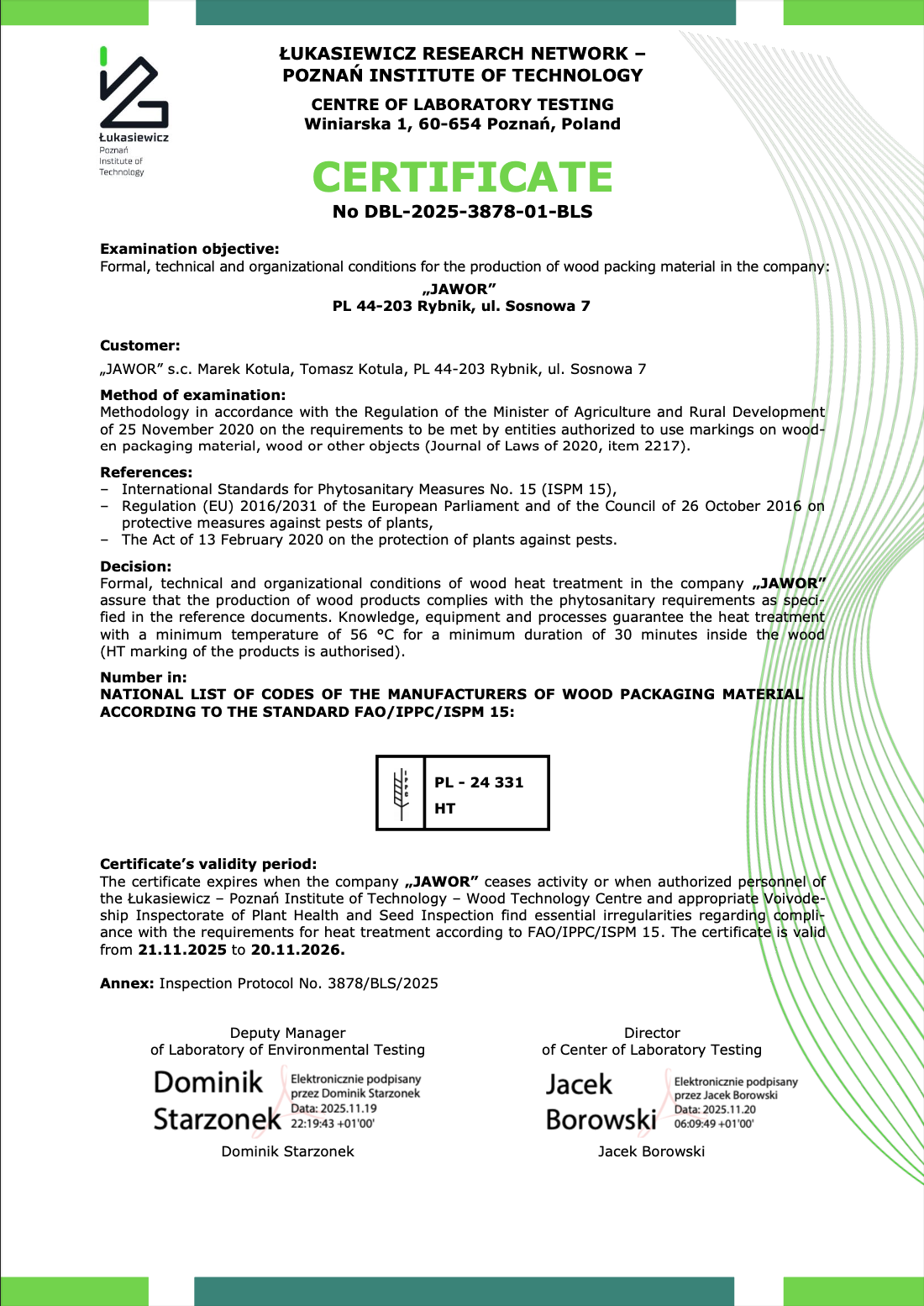 Certificate ISPM 15 (English version)