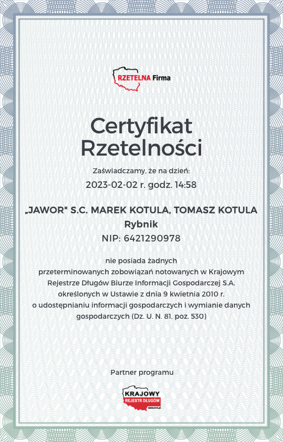 Certyfikat Rzetelna Firma